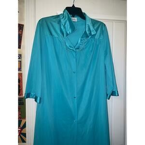 Vanity Fair USA MADE blue 3/4 sleeve button down sleepwear gown robe sz MD